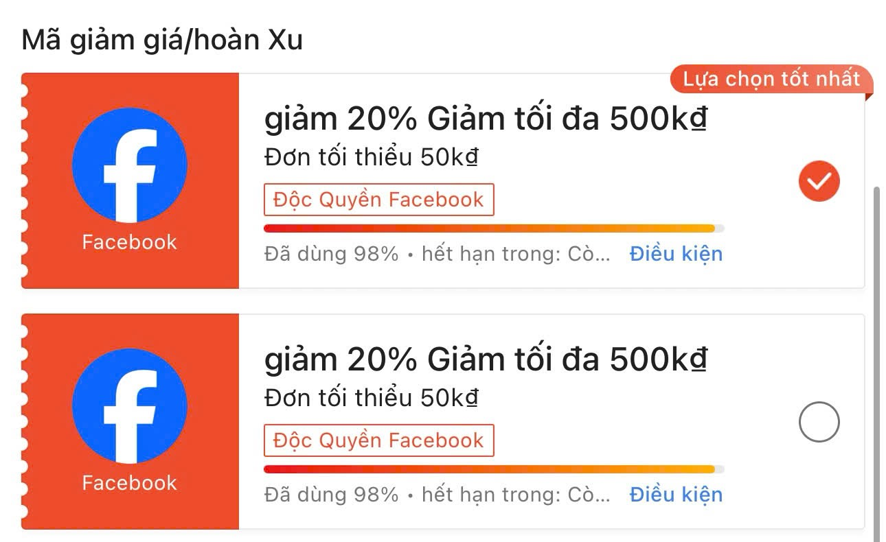 Mã giảm giá Facebook
